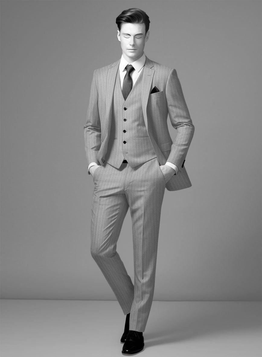 Napolean Genova Stripe Gray Wool Suit - StudioSuits