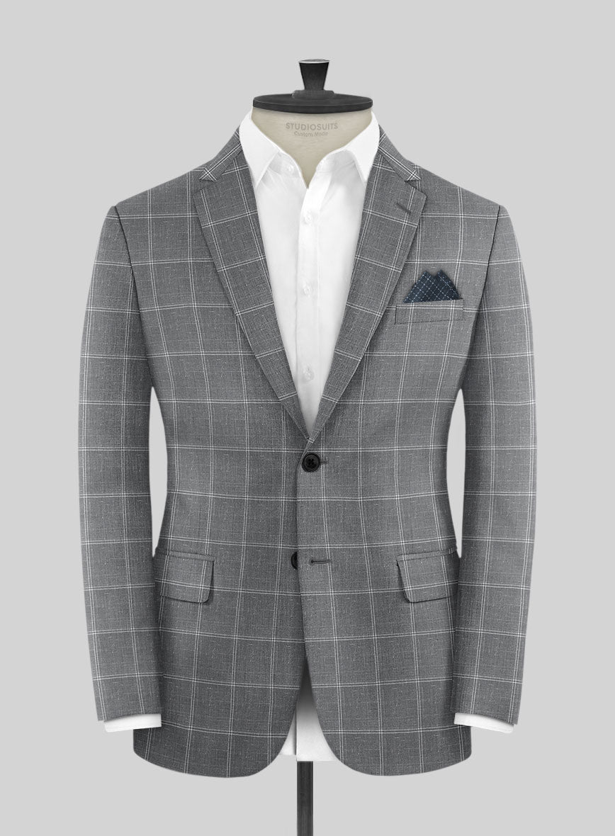 Napolean Noemi Windowpane Gray Wool Suit - StudioSuits