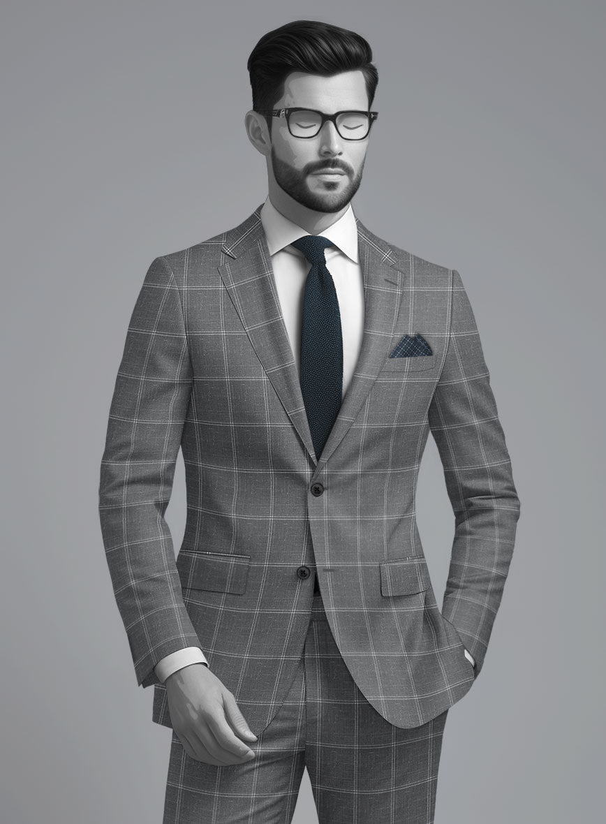 Napolean Noemi Windowpane Gray Wool Suit - StudioSuits