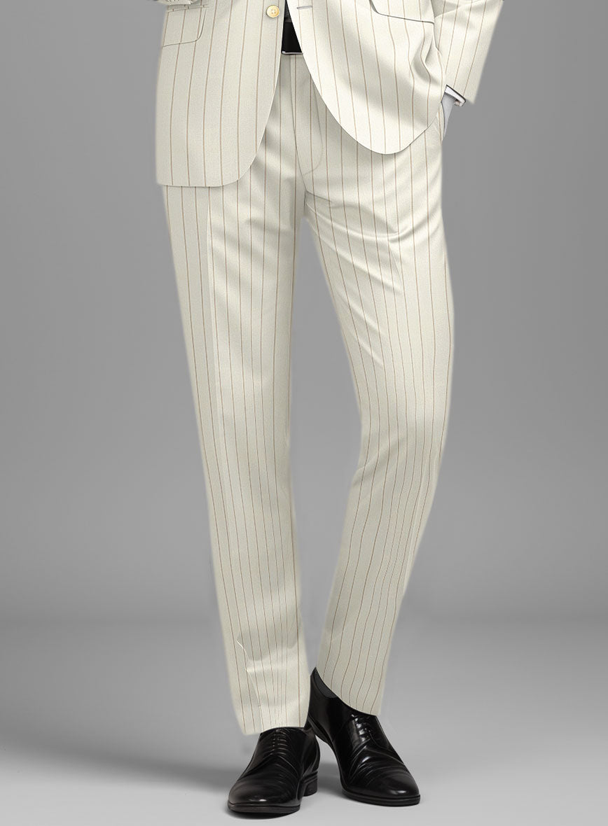 Napolean Tullio Stripe Ivory Wool Pants - StudioSuits
