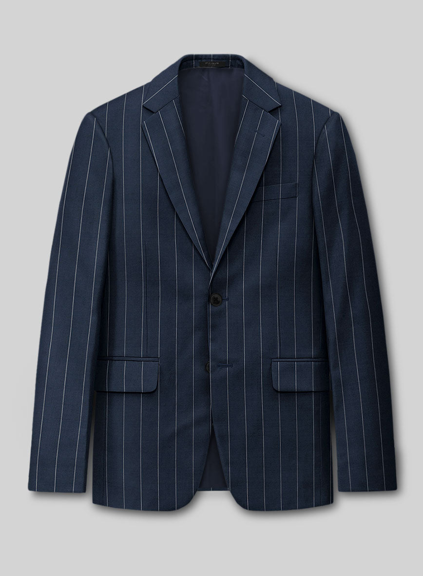 Napolean Wide Stripe Blue Wool Jacket - StudioSuits