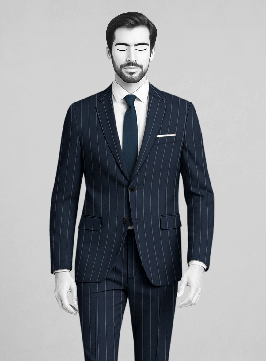 Napolean Wide Stripe Blue Wool Jacket - StudioSuits