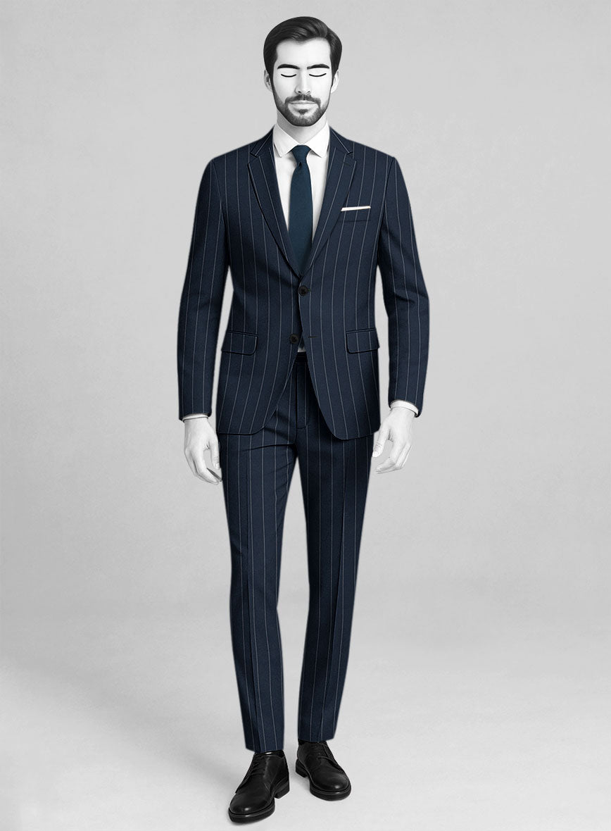 Napolean Wide Stripe Blue Wool Suit - StudioSuits