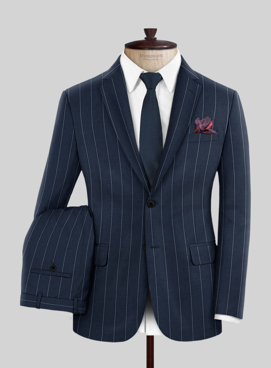 Napolean Wide Stripe Blue Wool Suit - StudioSuits