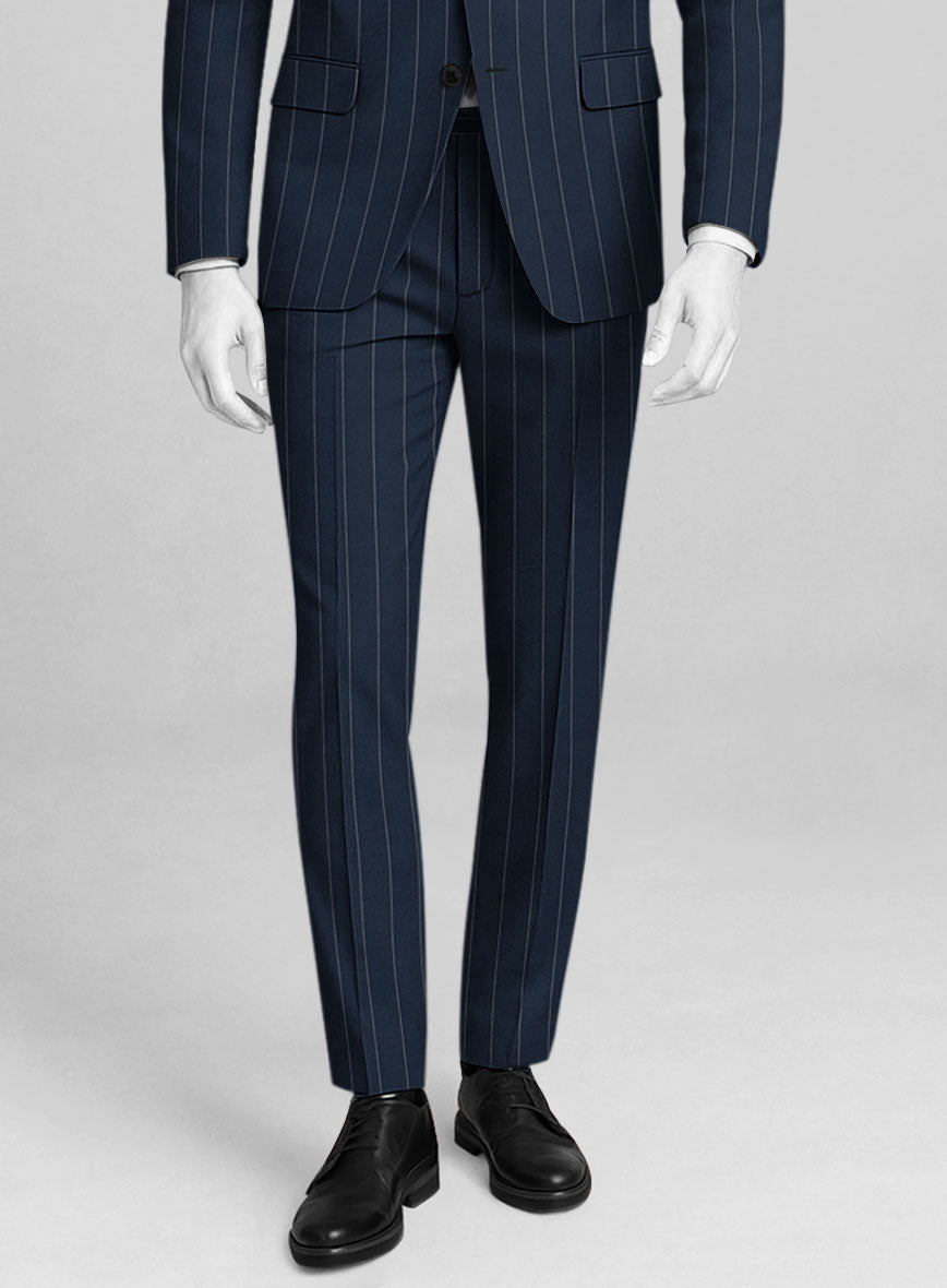Napolean Wide Stripe Blue Wool Pants - StudioSuits