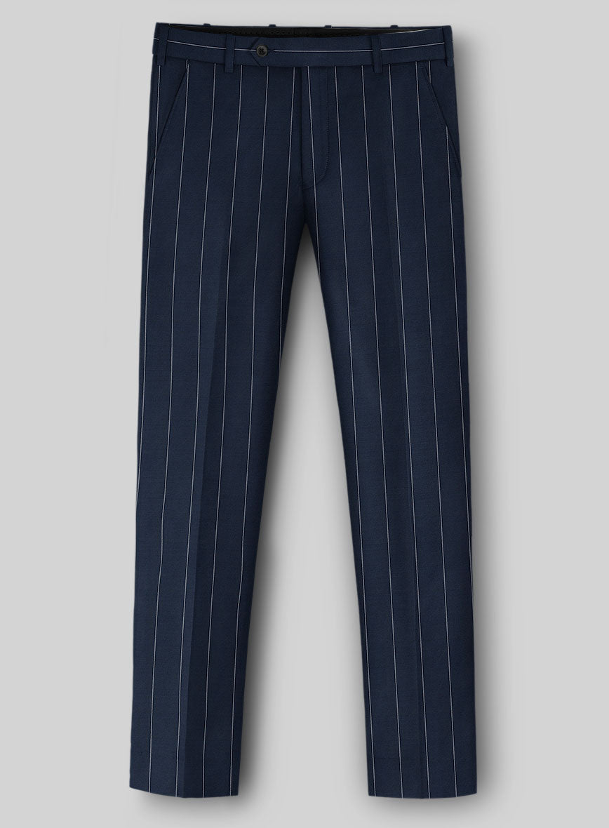 Napolean Wide Stripe Blue Wool Pants - StudioSuits