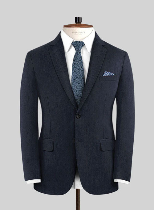 Napolean Self Satin Blue Wool Jacket - StudioSuits