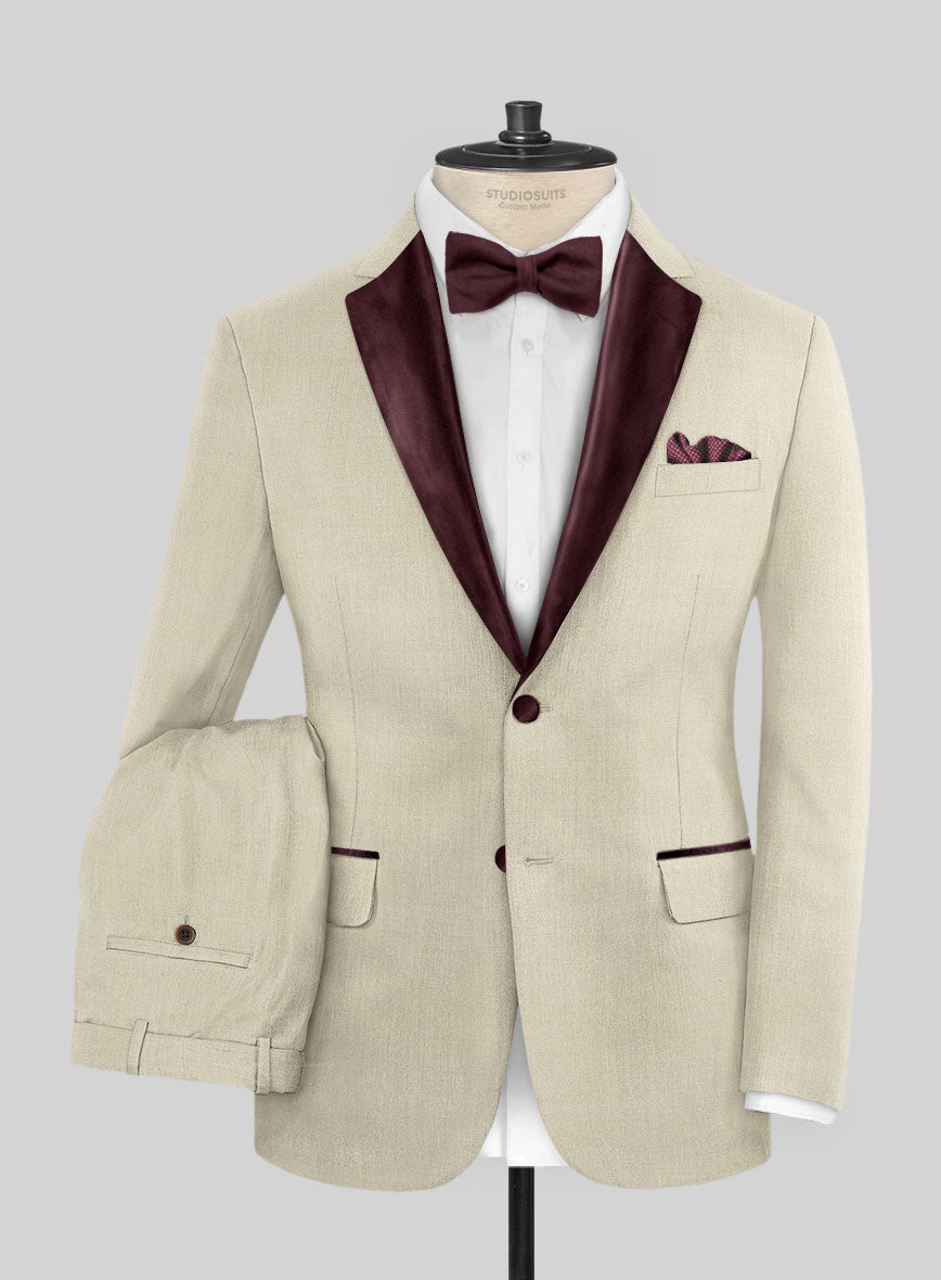 Napolean Stretch Beige Wool Tuxedo Suit - StudioSuits