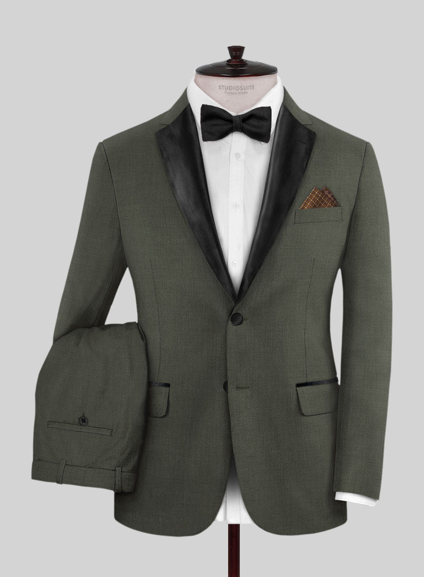 Napolean Stretch Olive Green Wool Tuxedo Suit - StudioSuits