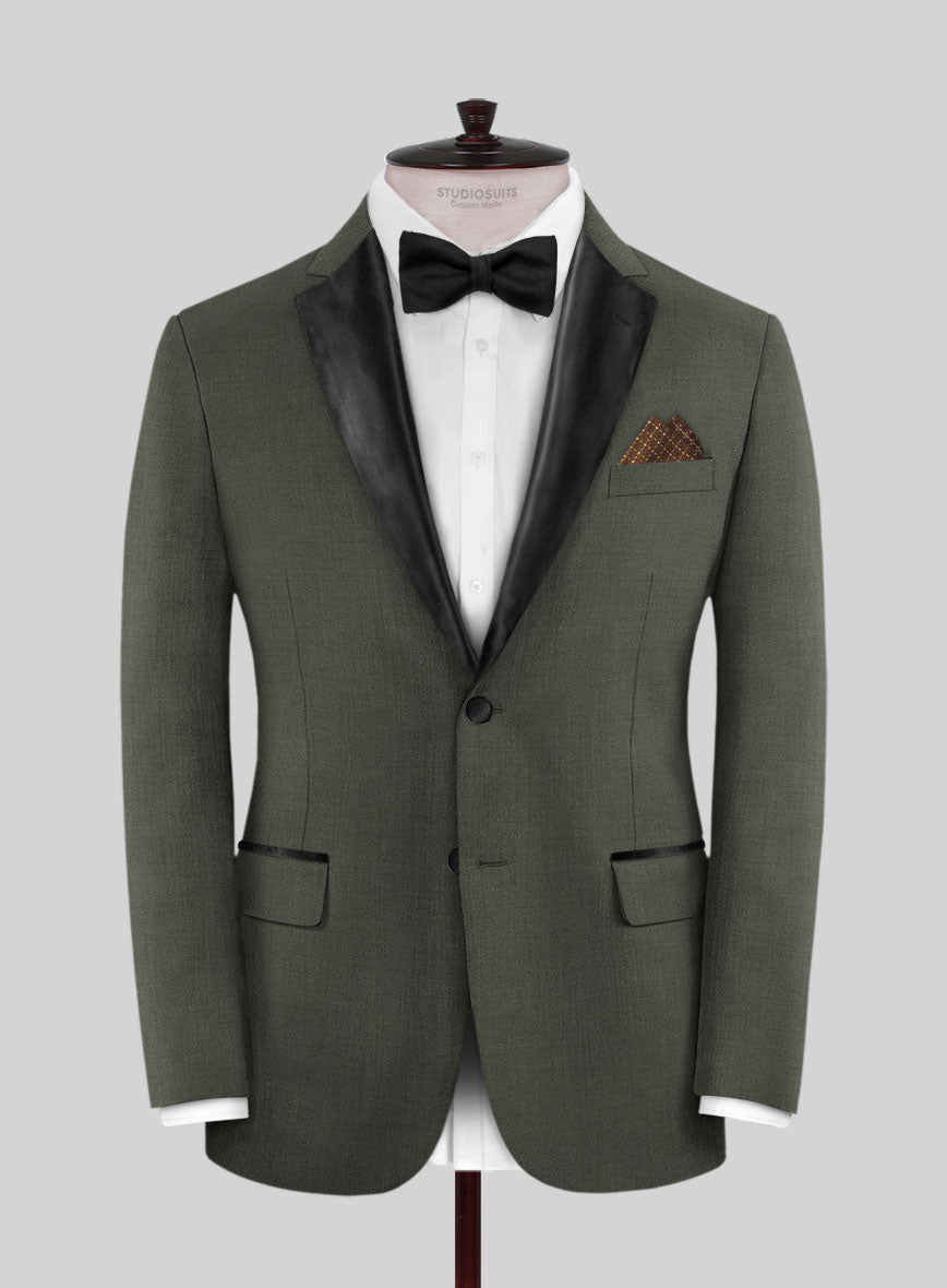 Napolean Stretch Olive Green Wool Tuxedo Suit - StudioSuits