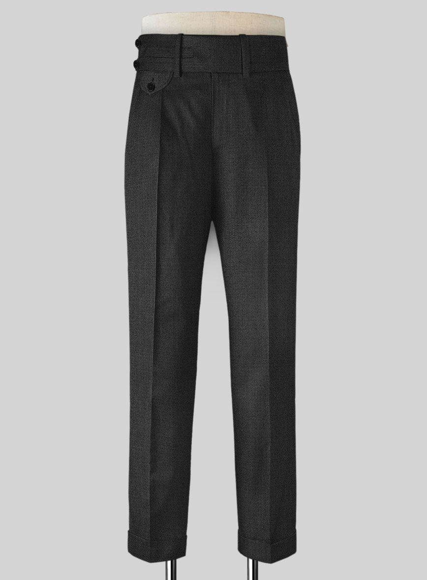 Napolean Sharkskin Charcoal Double Gurkha Wool Trousers - StudioSuits