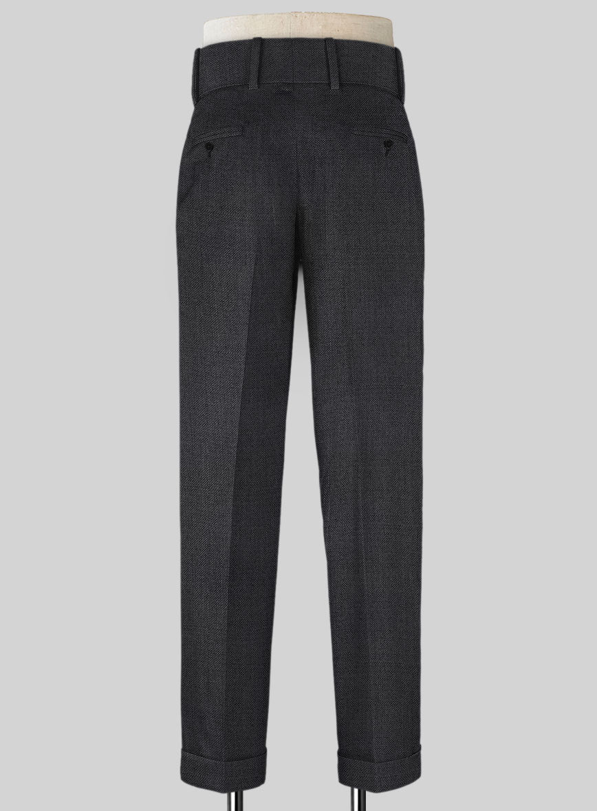 Napolean Sharkskin Charcoal Double Gurkha Wool Trousers - StudioSuits