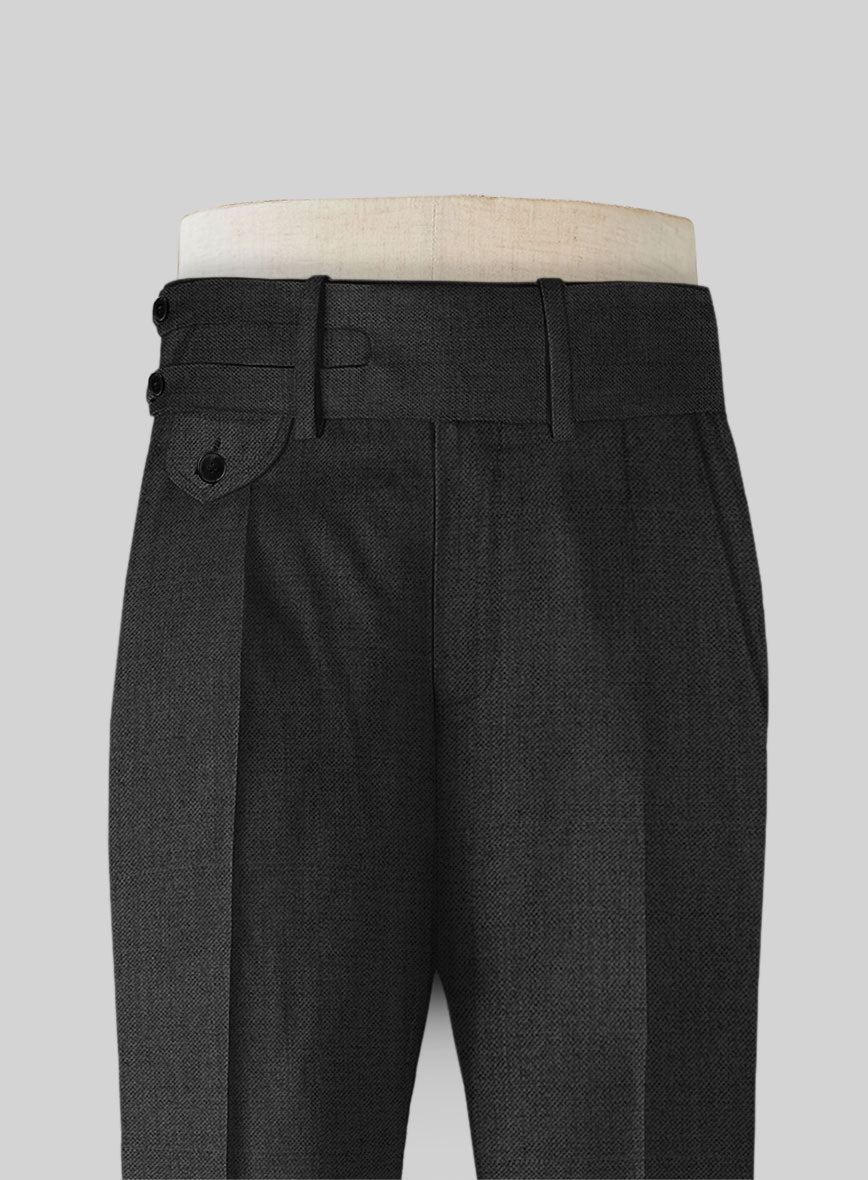 Napolean Sharkskin Charcoal Double Gurkha Wool Trousers - StudioSuits