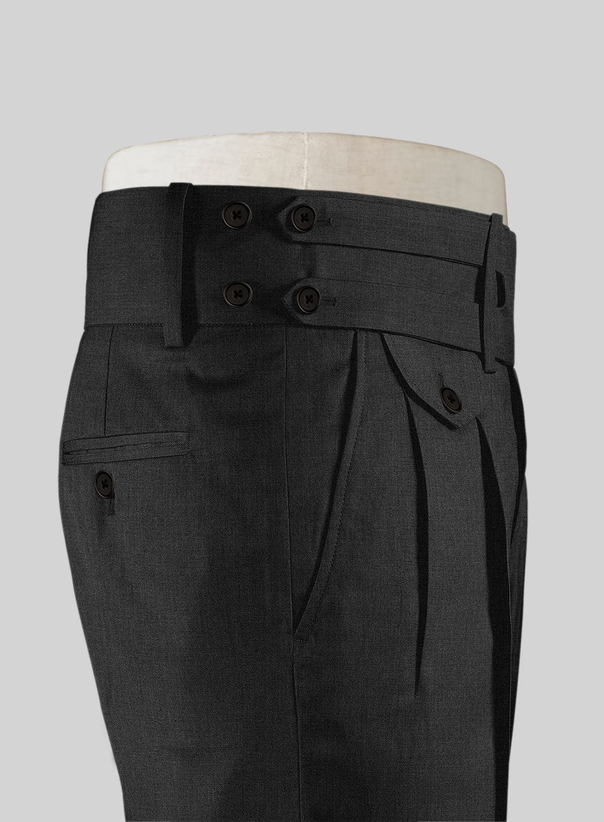Napolean Sharkskin Charcoal Double Gurkha Wool Trousers - StudioSuits