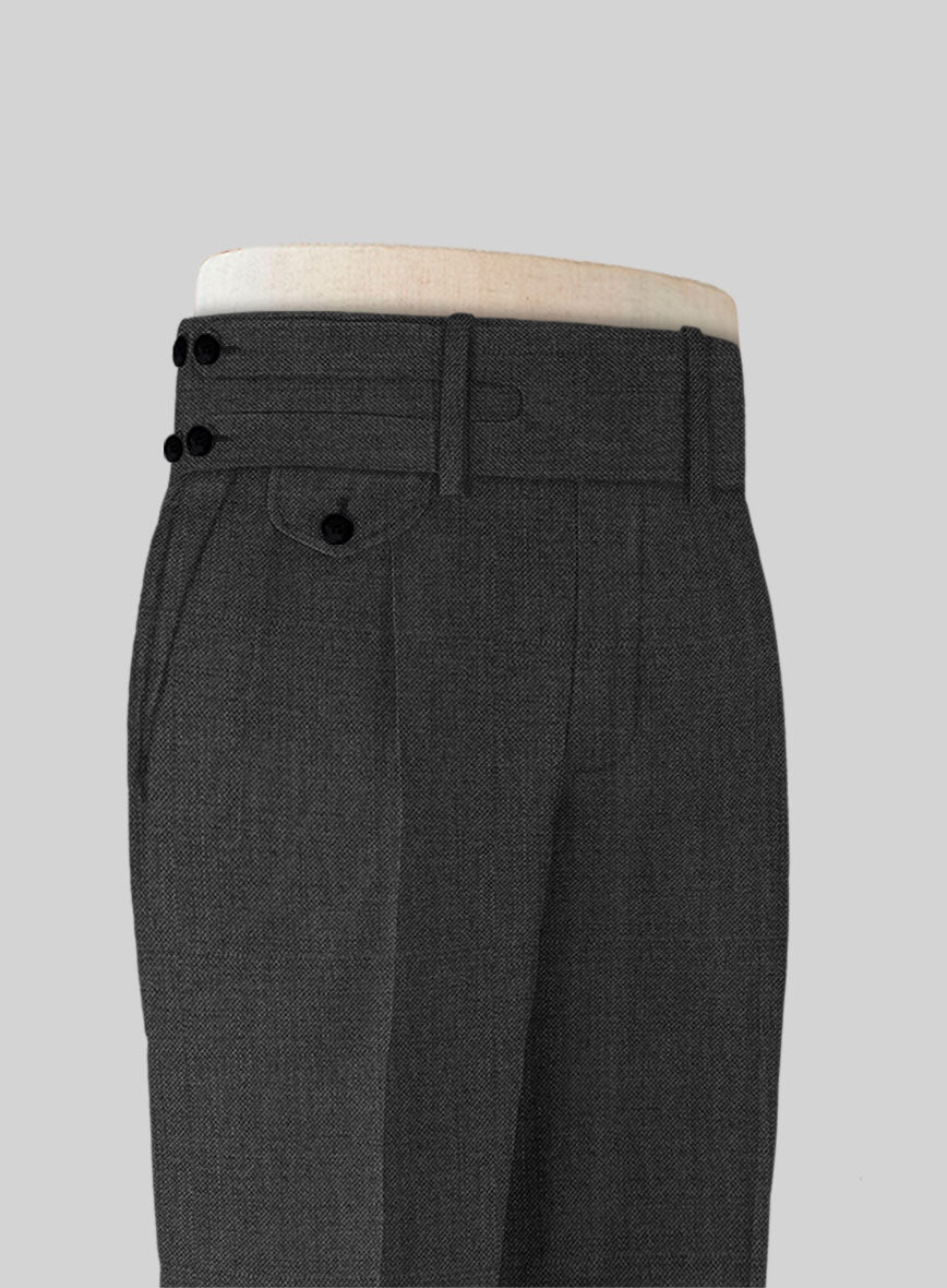 Napolean Sharkskin Charcoal Double Gurkha Wool Trousers - StudioSuits