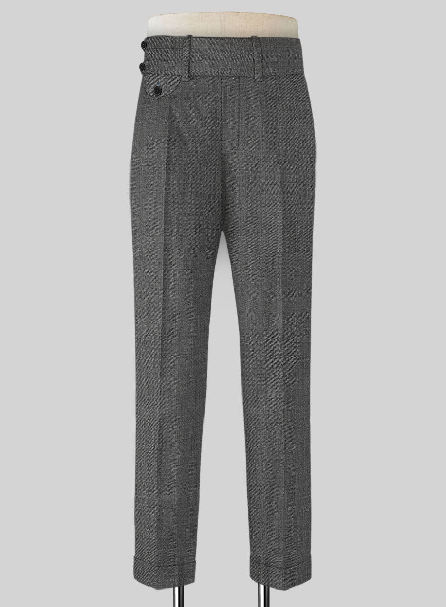 Napolean Sharkskin Gray Double Gurkha Wool Trousers - StudioSuits