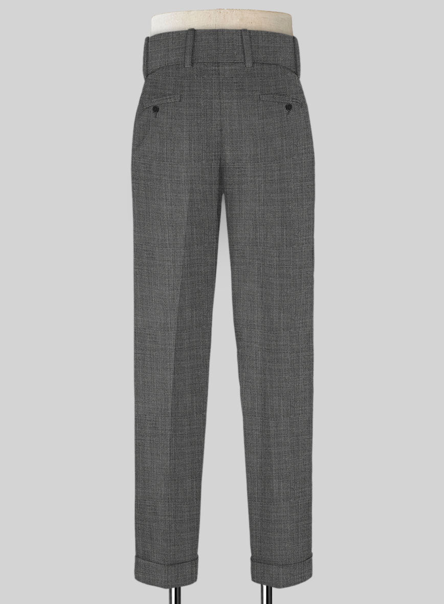 Napolean Sharkskin Gray Double Gurkha Wool Trousers - StudioSuits