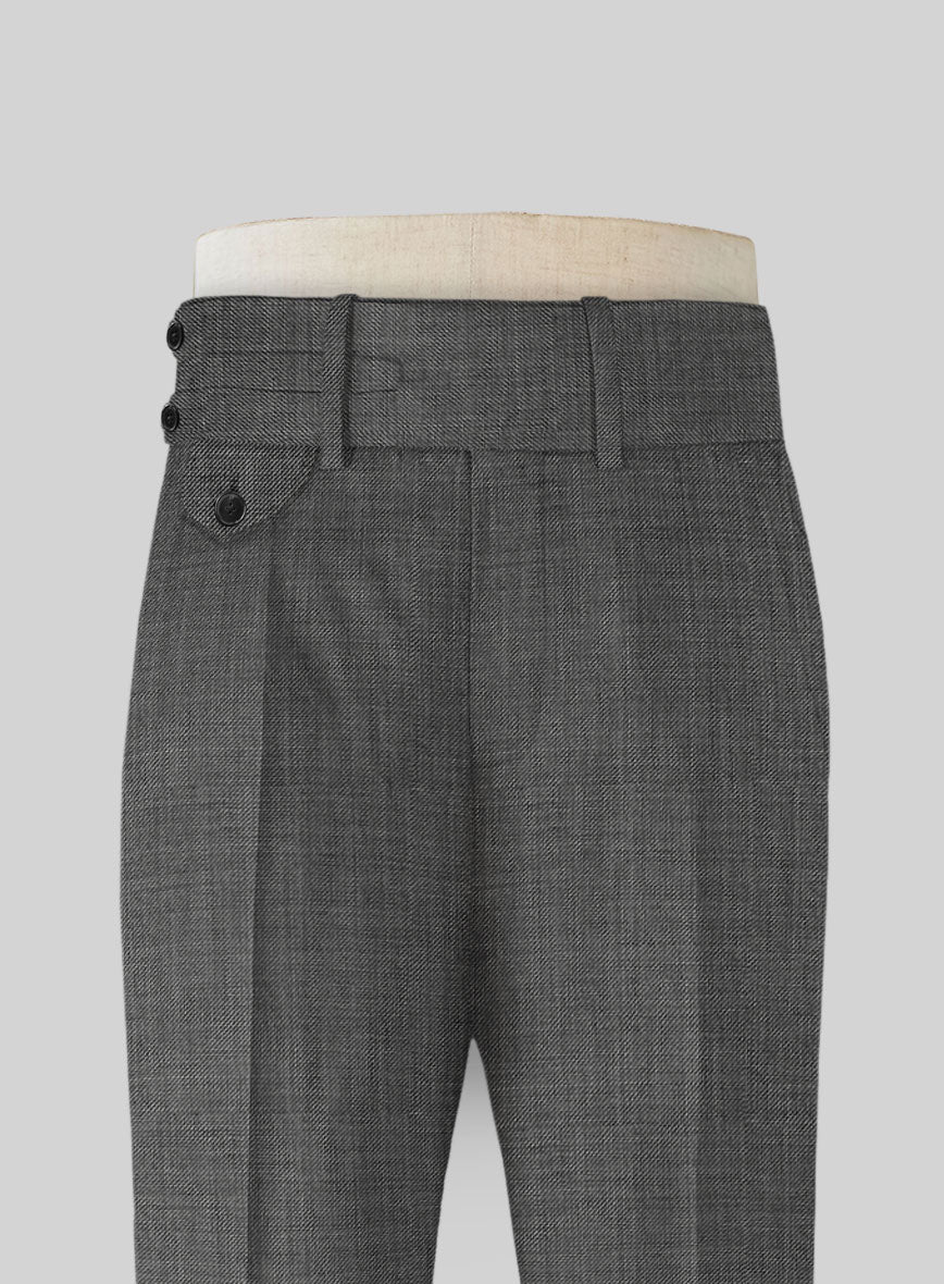 Napolean Sharkskin Gray Double Gurkha Wool Trousers - StudioSuits
