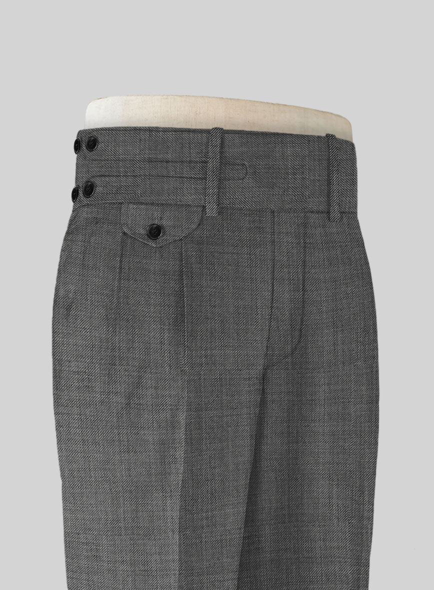 Napolean Sharkskin Gray Double Gurkha Wool Trousers - StudioSuits