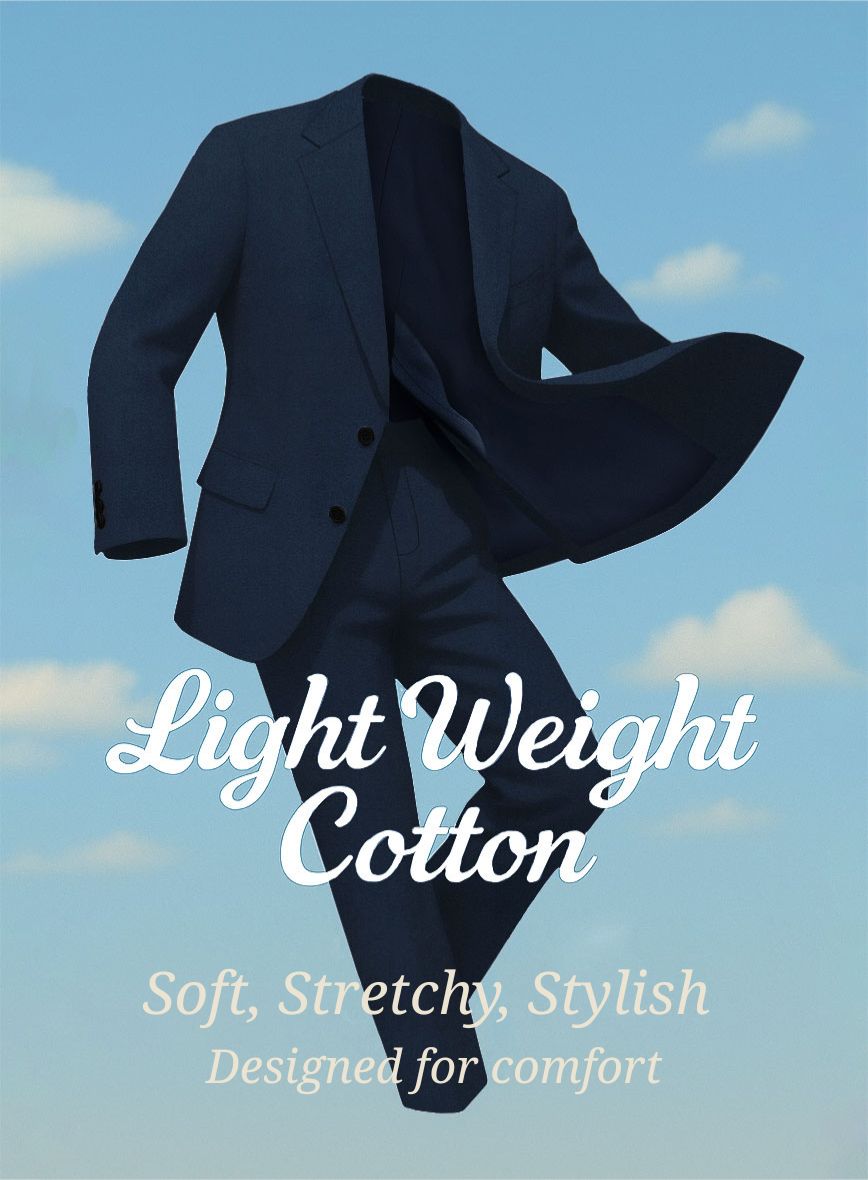 Navy Blue Napoli Stretch Light Weight Cotton Jacket - StudioSuits