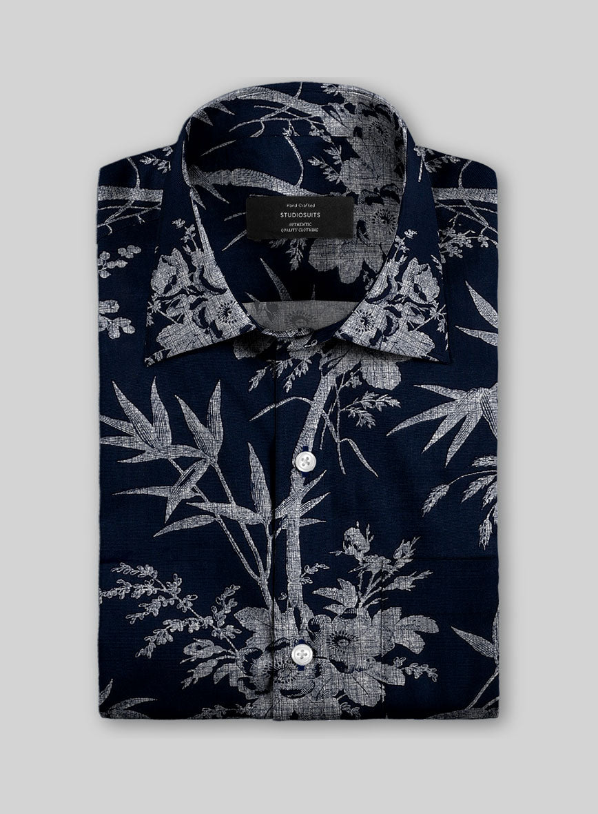 Navy Botanica Cotton Shirt - StudioSuits