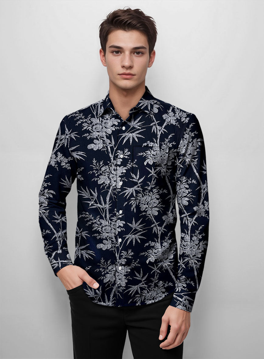 Navy Botanica Cotton Shirt - StudioSuits