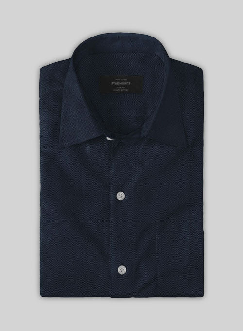 Navy Herringbone Cotton Shirt - StudioSuits