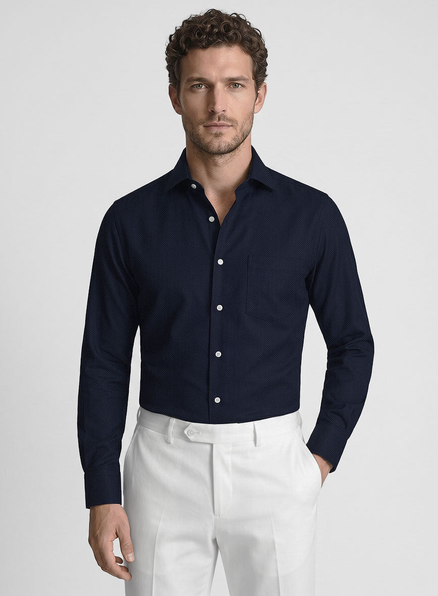 Navy Herringbone Cotton Shirt - StudioSuits