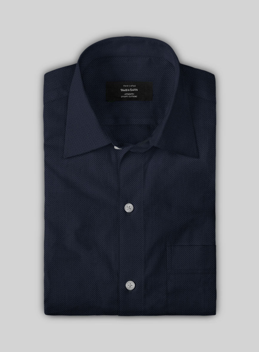 Navy Herringbone Cotton Shirt - StudioSuits