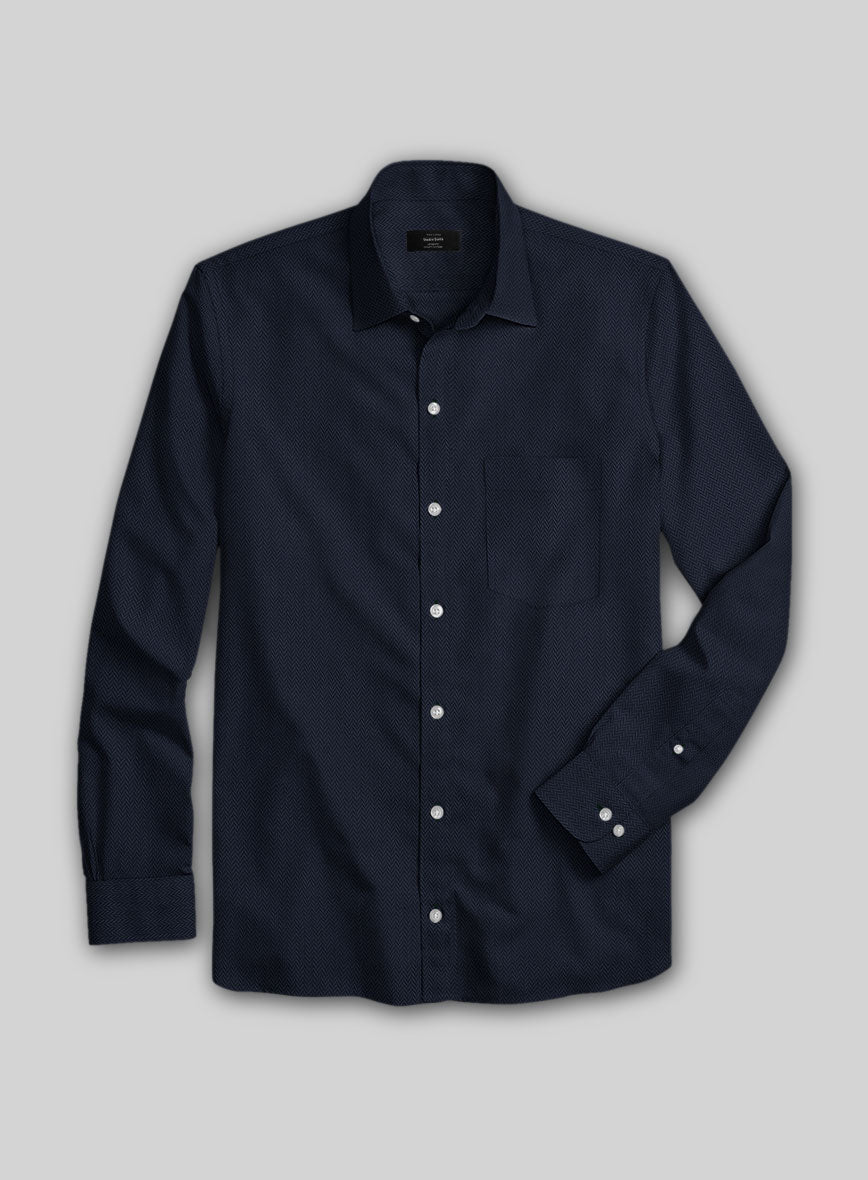 Navy Herringbone Cotton Shirt - StudioSuits