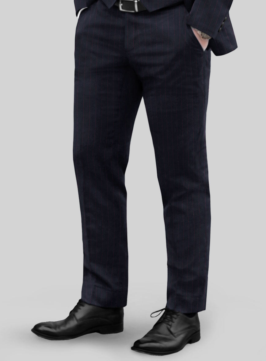 Navy Old World Stripe Wool Pants - StudioSuits