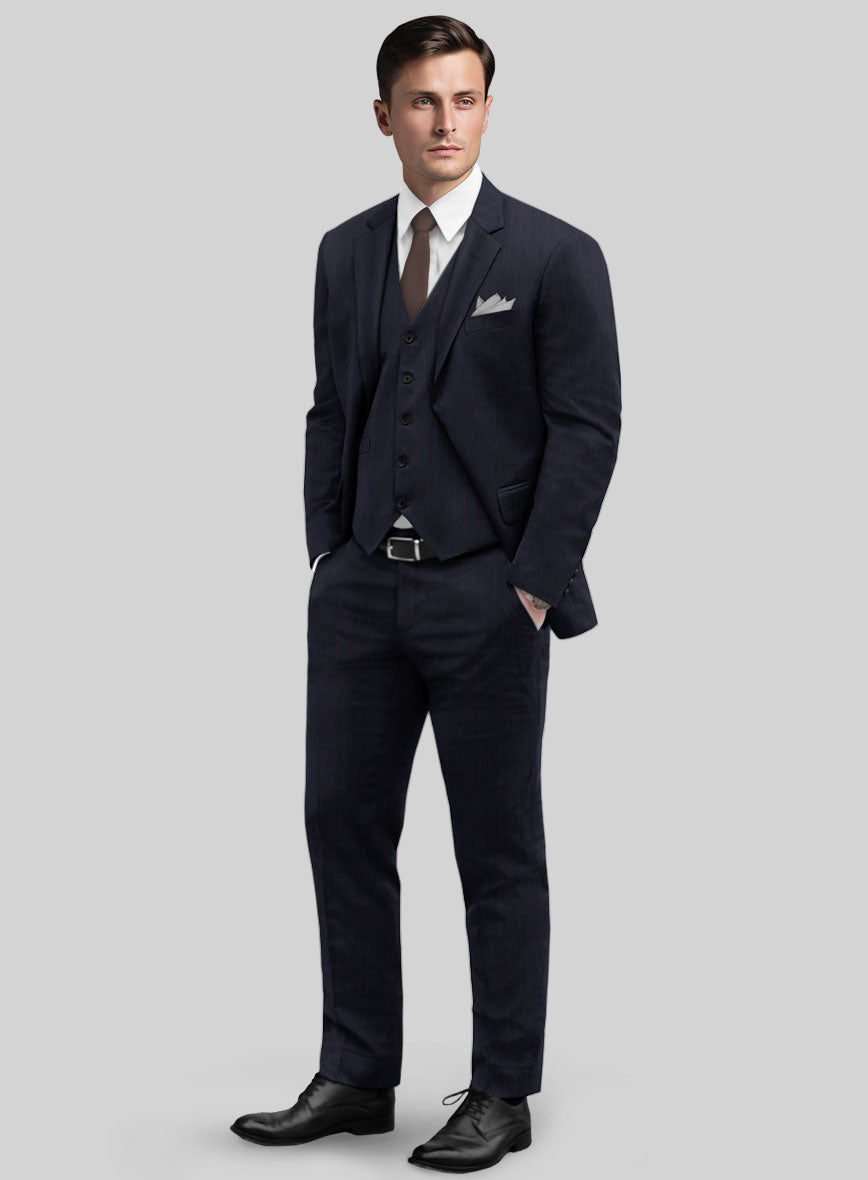 Navy Old World Stripe Wool Suit - StudioSuits
