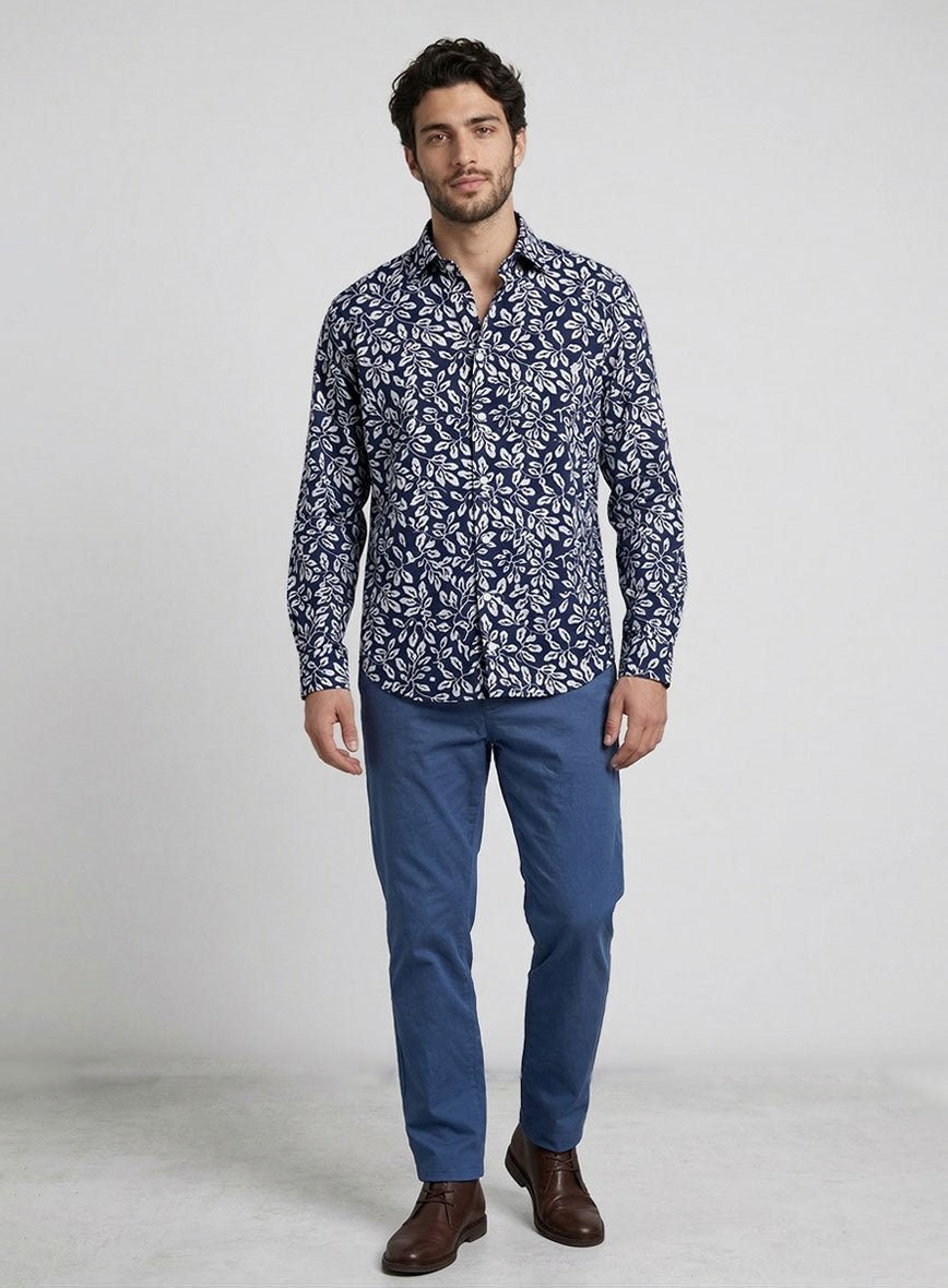 Navy Orchard Feather Cotton Shirt - StudioSuits