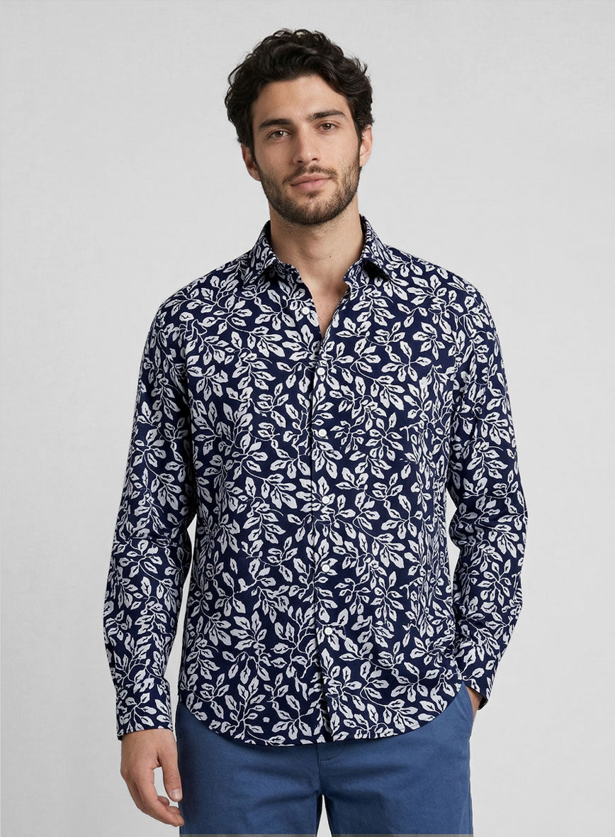 Navy Orchard Feather Cotton Shirt - StudioSuits