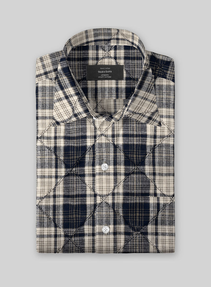 Navy Tartan Stitch Cotton Shirt - StudioSuits