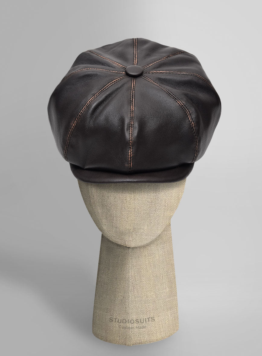 Newsboy Rubbed Brown Leather Cap - StudioSuits