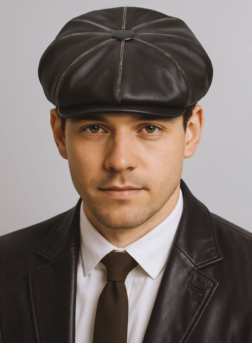 Newsboy Rubbed Brown Leather Cap - StudioSuits