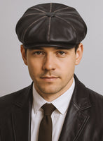 Newsboy Rubbed Brown Leather Cap - StudioSuits