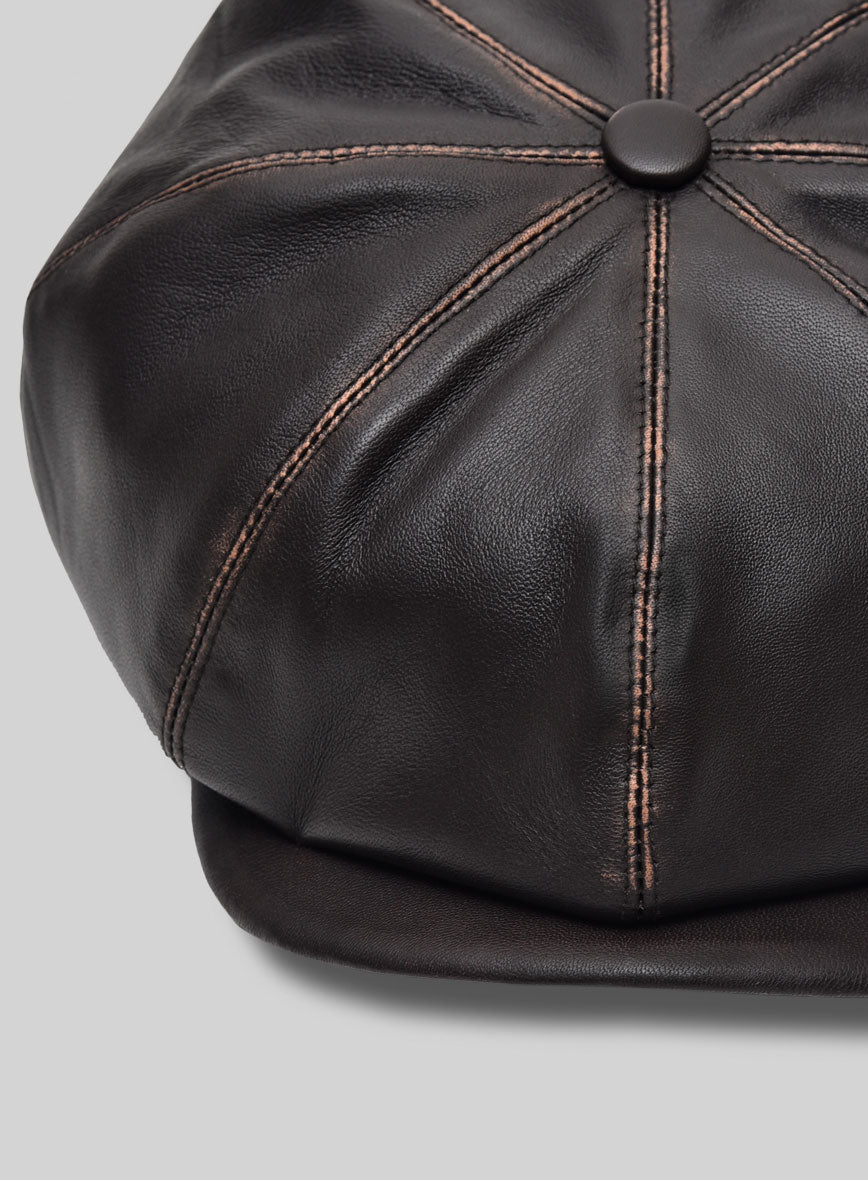 Newsboy Rubbed Brown Leather Cap - StudioSuits