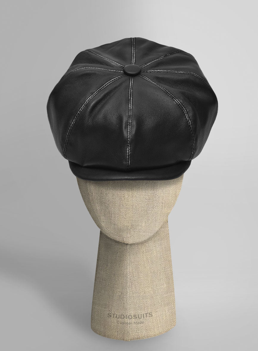 Newsboy Rubbed Black Leather Cap - StudioSuits