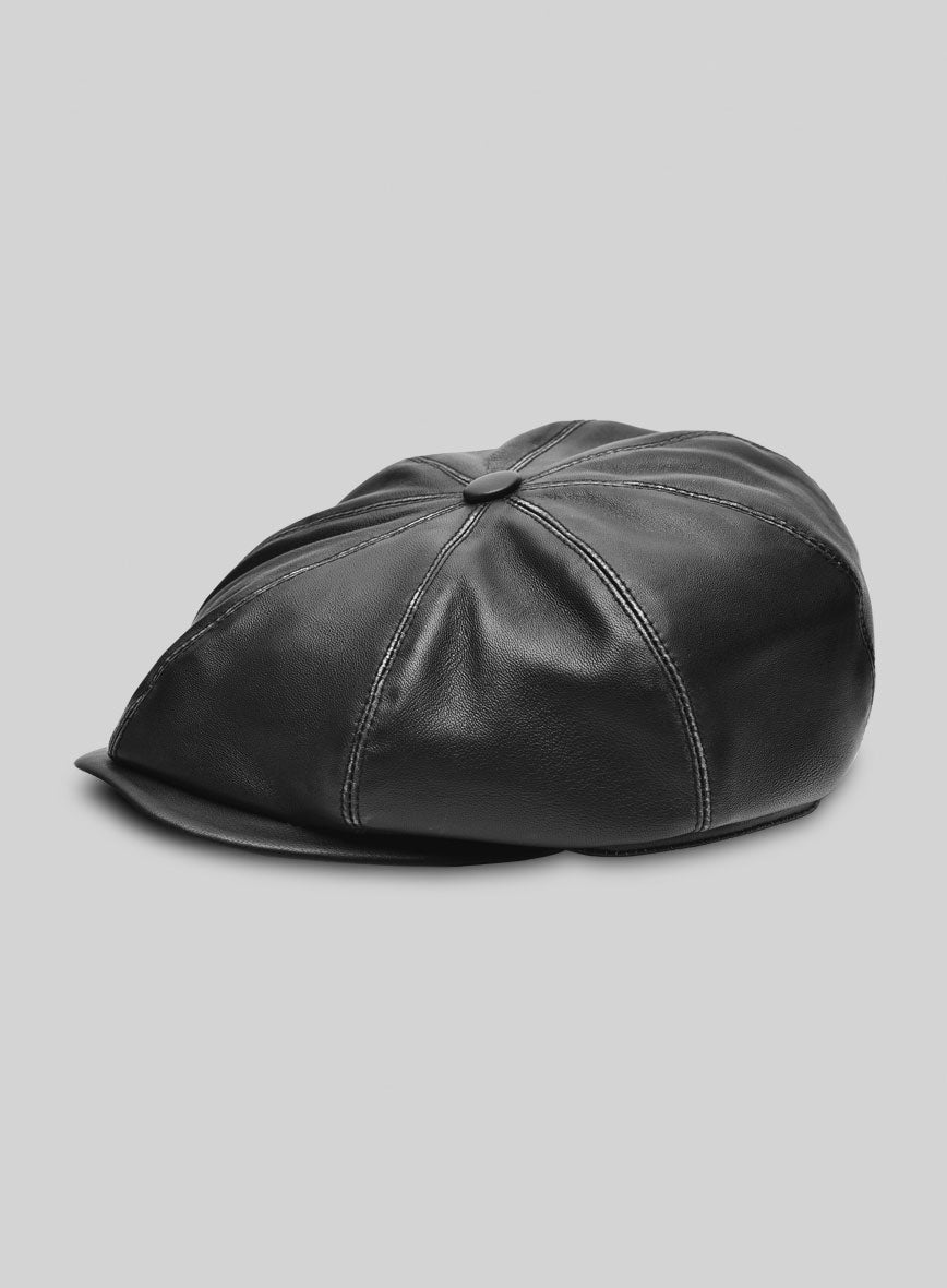 Newsboy Rubbed Black Leather Cap - StudioSuits