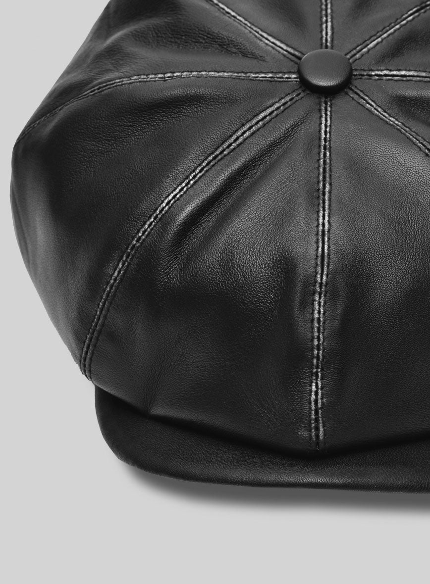 Newsboy Rubbed Black Leather Cap - StudioSuits