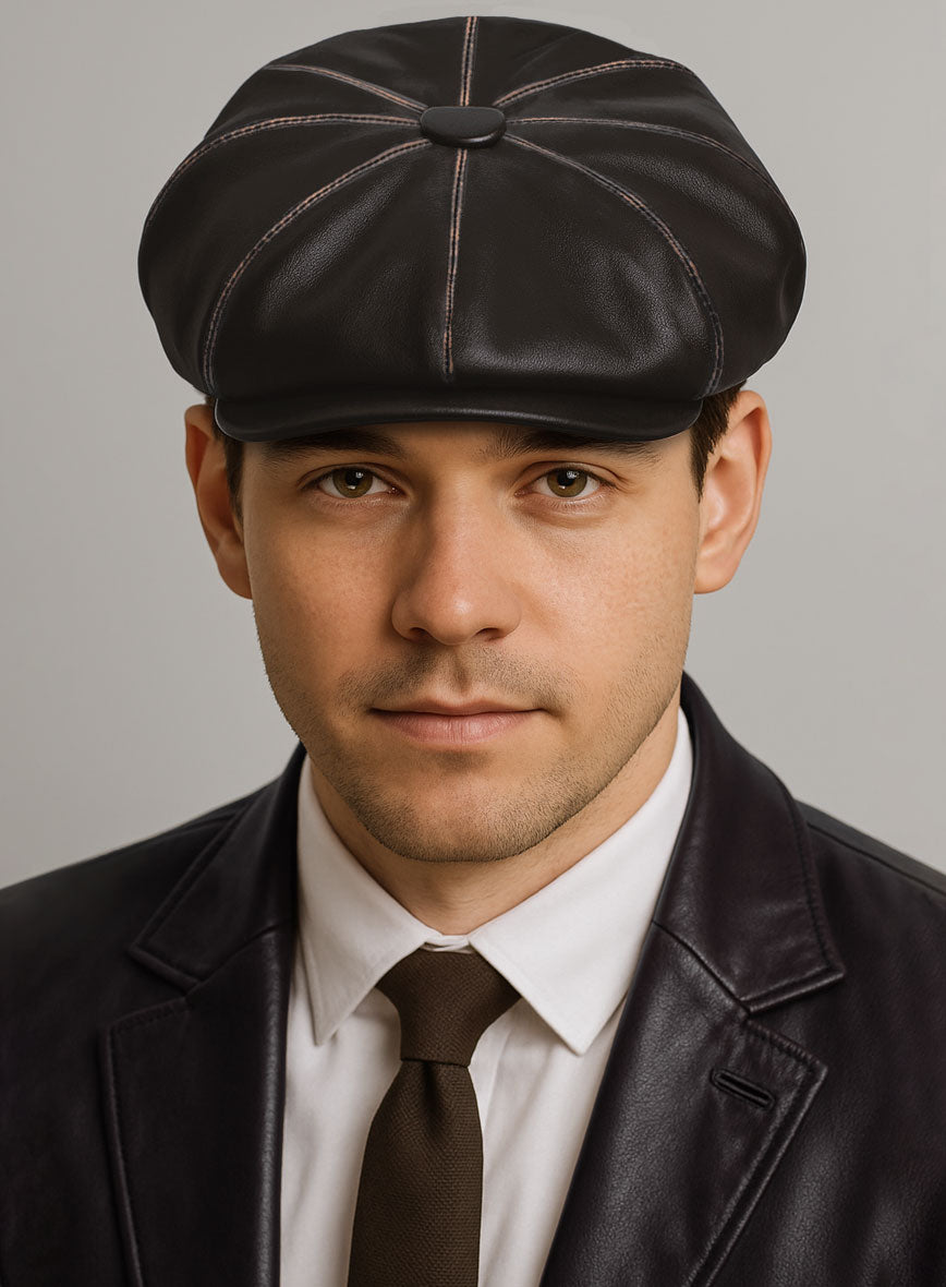 Newsboy Rubbed Brown Leather Cap - StudioSuits