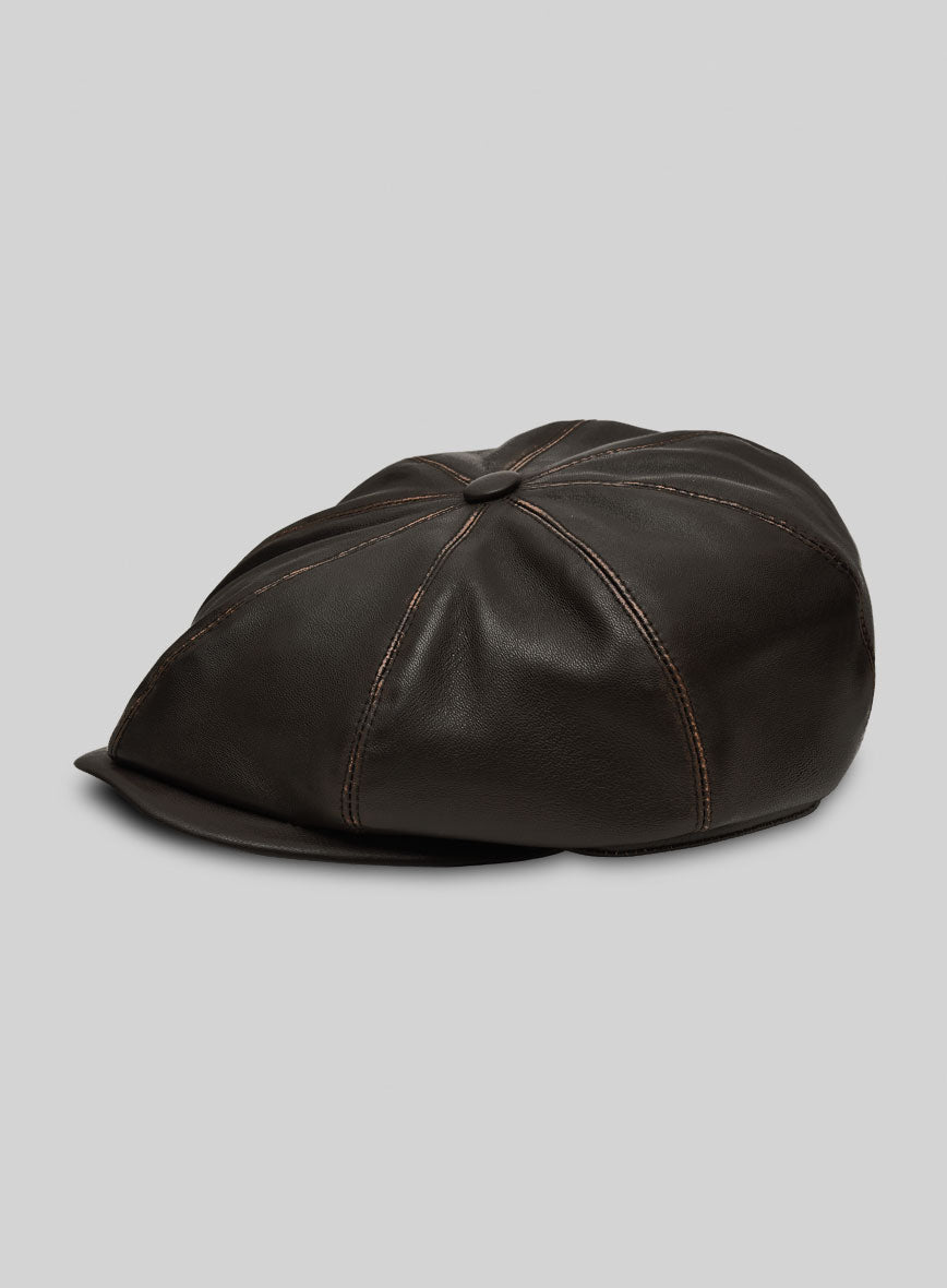 Newsboy Rubbed Brown Leather Cap - StudioSuits