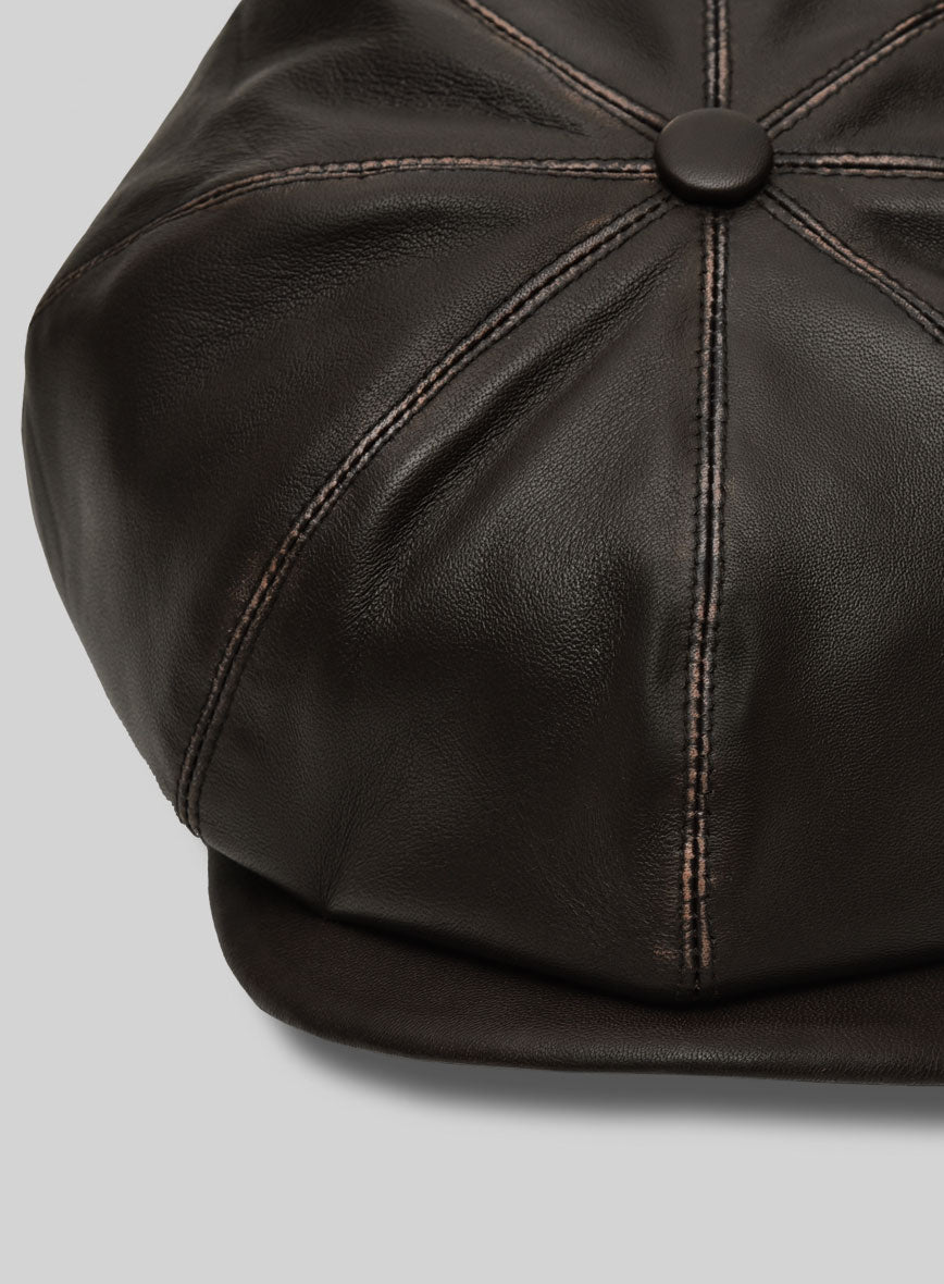 Newsboy Rubbed Brown Leather Cap - StudioSuits