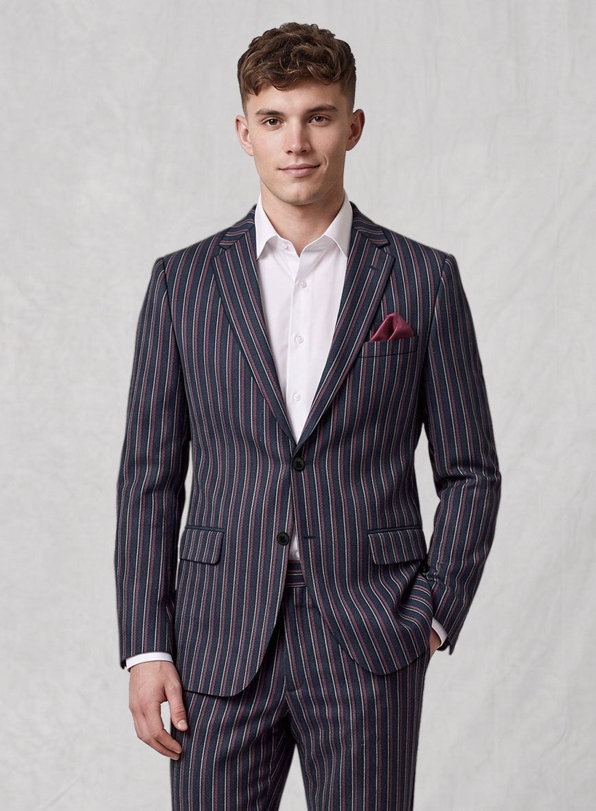 Noble Beatrily Blue Stripe Wool Silk Linen Jacket - StudioSuits