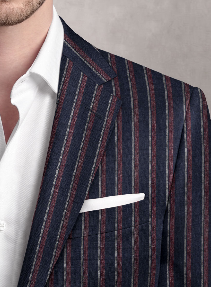 Noble Beatrily Blue Stripe Wool Silk Linen Jacket - StudioSuits
