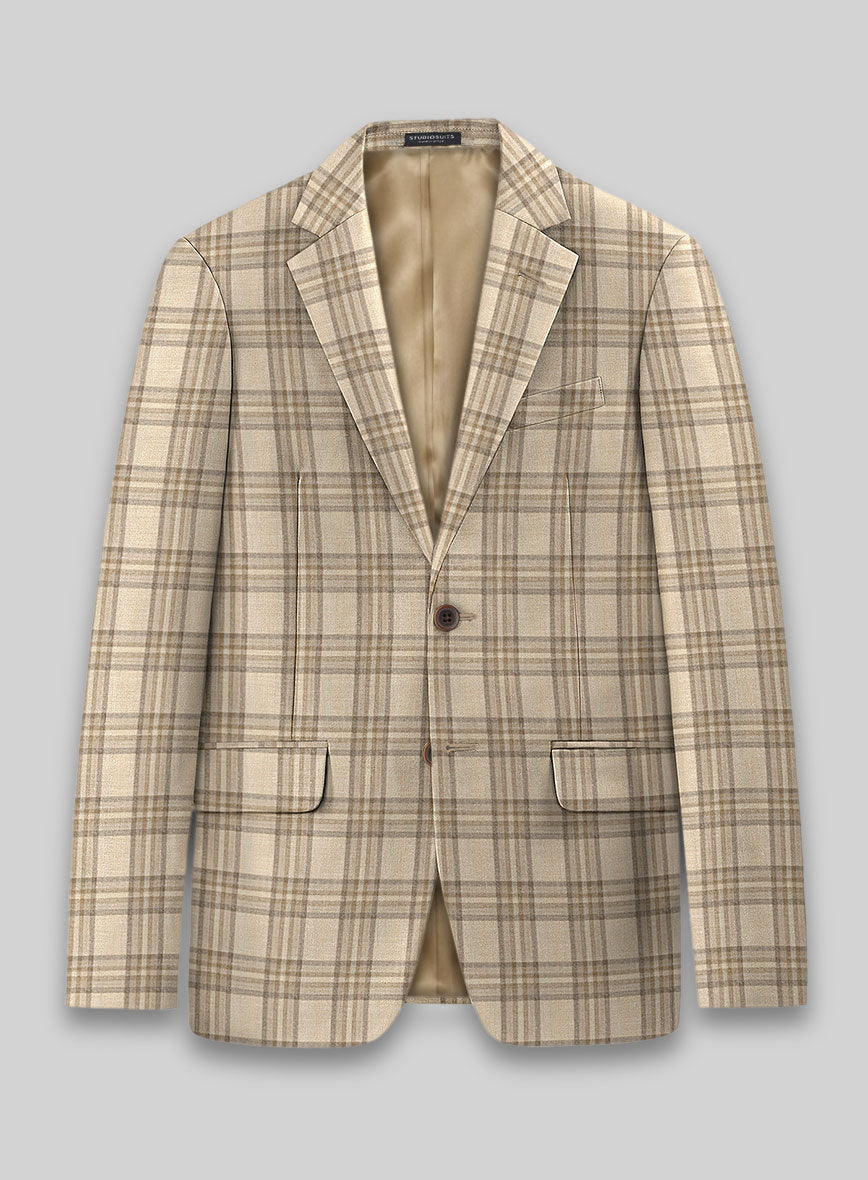 Noble Beige Check Wool Silk Linen Suit - StudioSuits
