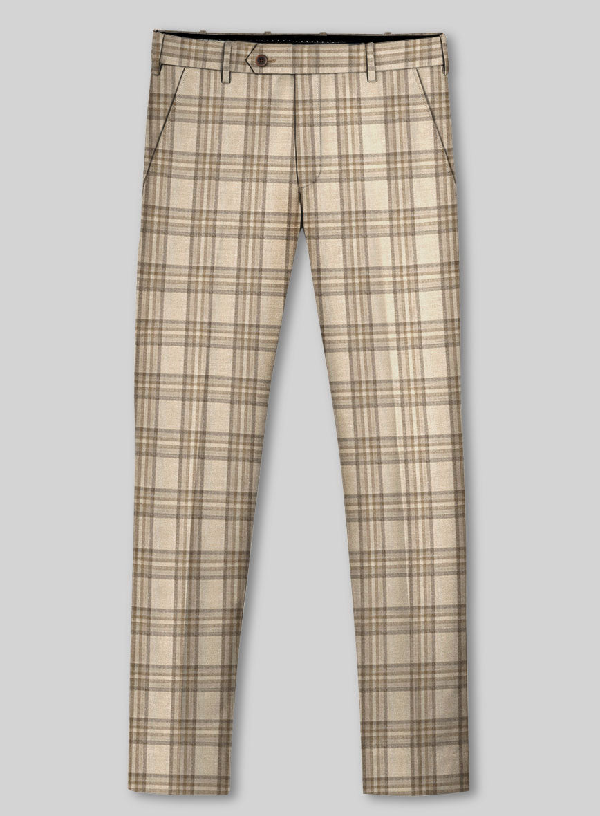 Noble Beige Check Wool Silk Linen Suit - StudioSuits