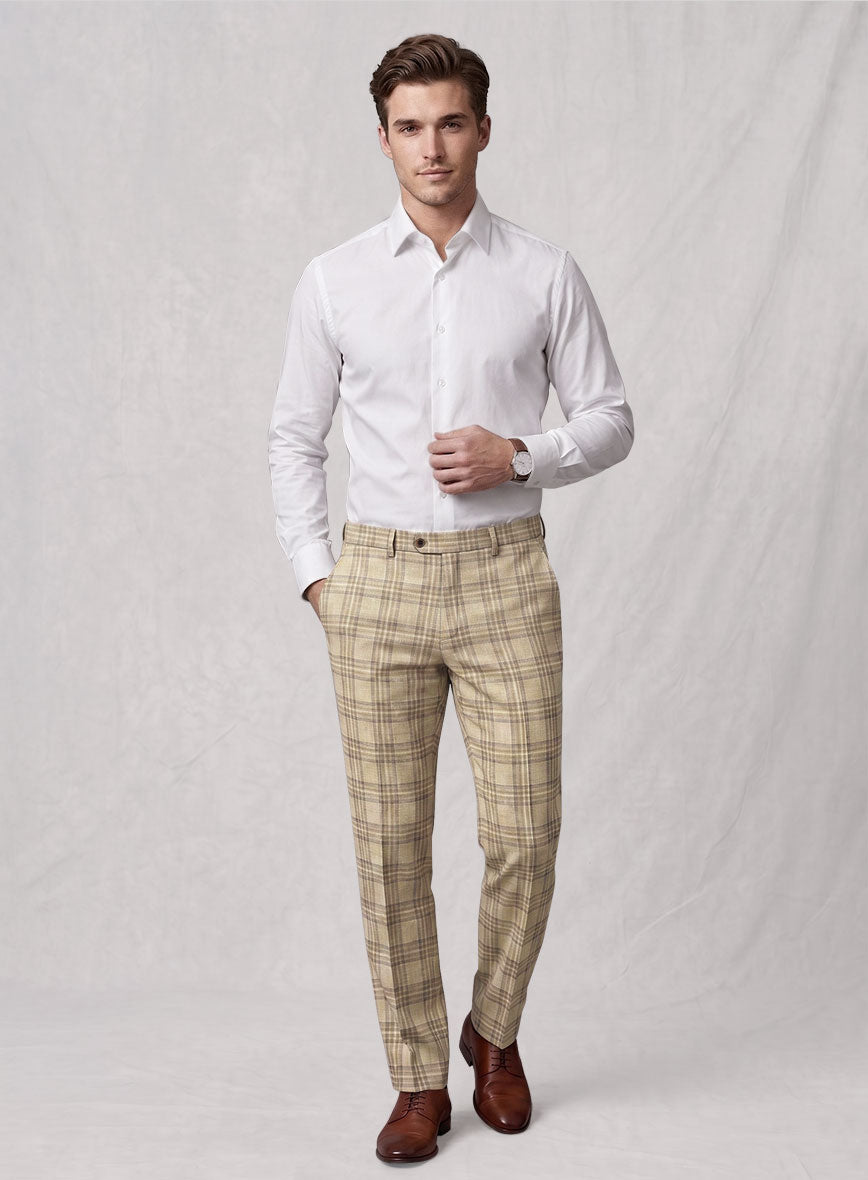 Noble Beige Check Wool Silk Linen Suit - StudioSuits